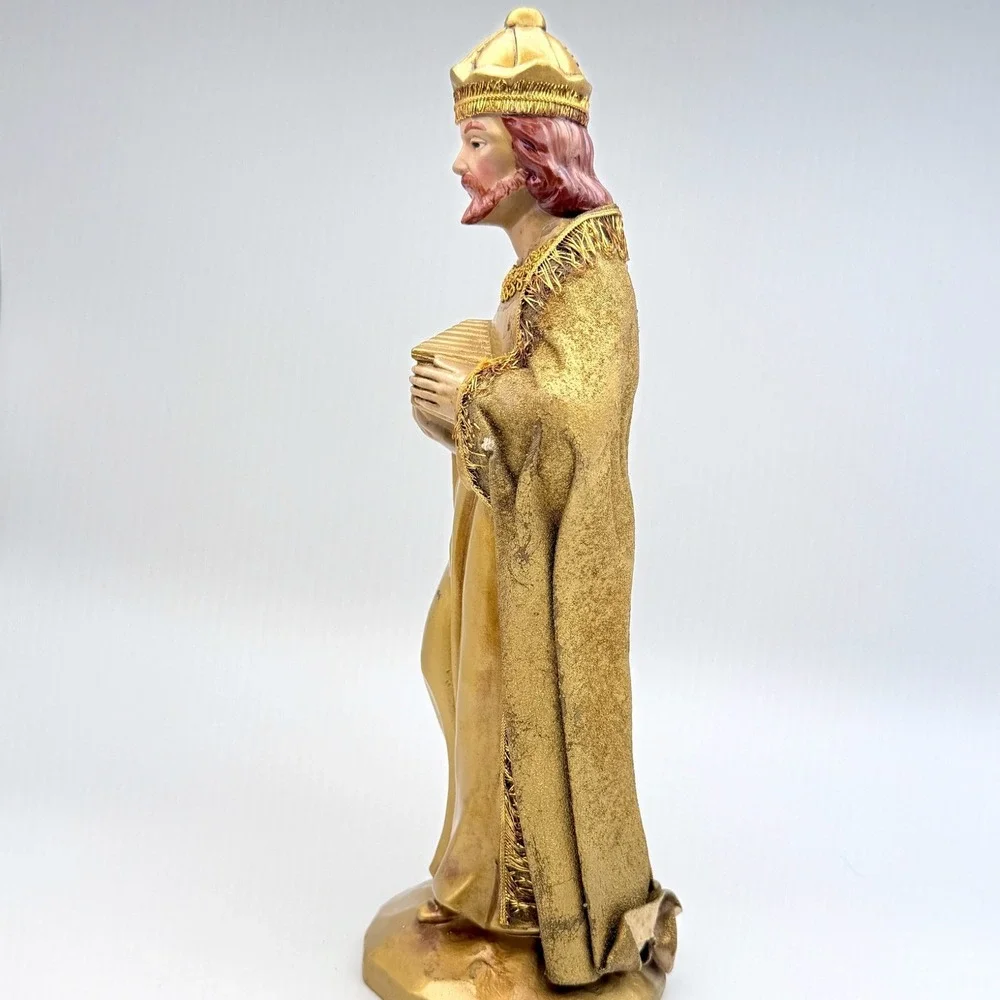 Vintage Gold Wise Man Nativity Figurine Three Kings Christmas Decor 12.5 Inch